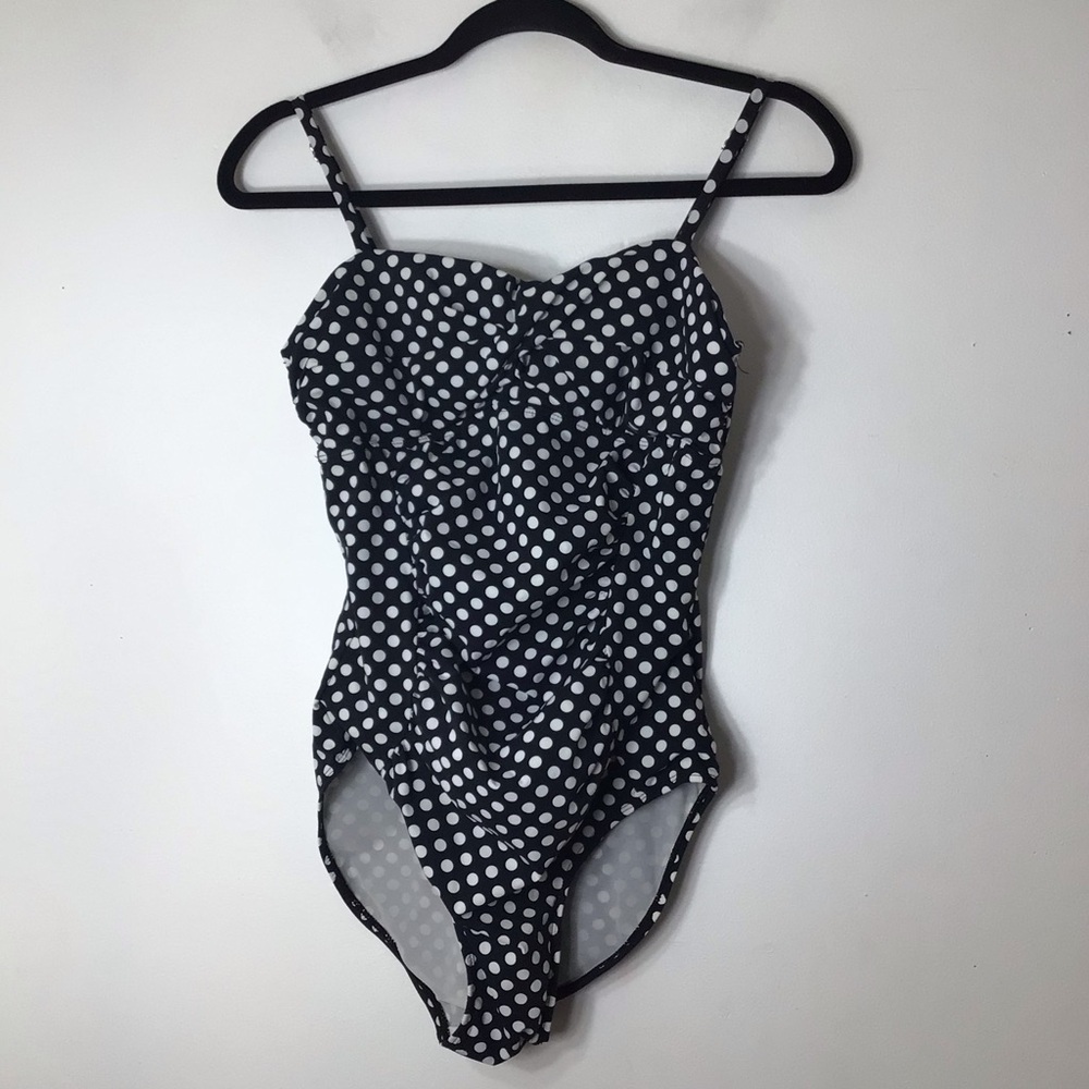 Assets Spanx swimsuit 1 piece women medium black white polka dot